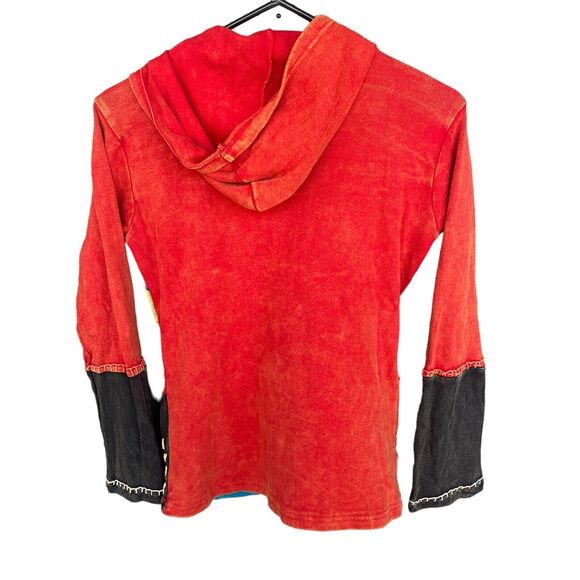 Patchwork Boho Jacket Womens Small Hippie Embroidered Full Zip Hoodie Multicolor - Picture 2 of 8